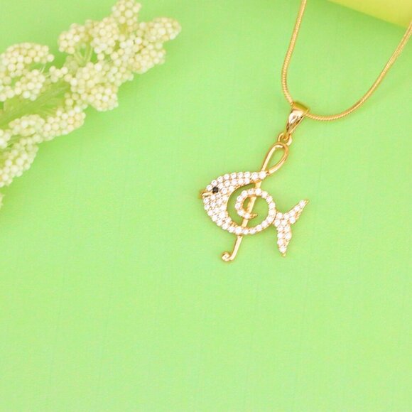 "Rose Gold Fish Pendant with Treble Clef Design and Crystal Accents, XPPT1479 - Picture 11 of 13